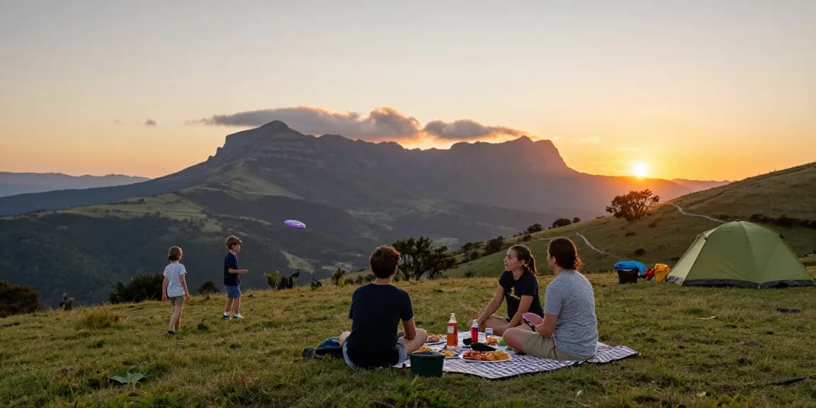Accommodation Magaliesberg offers a family picnic with stunning mountain views.
