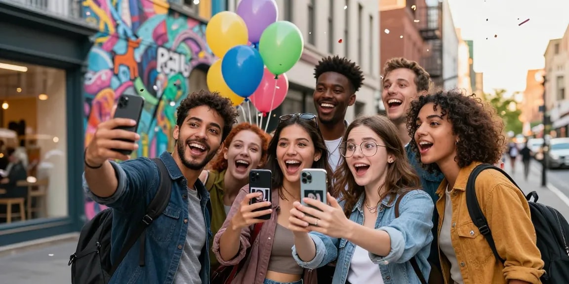 Friends enjoying the fun of finding out their celebrity i look like using an AI face identifier app.