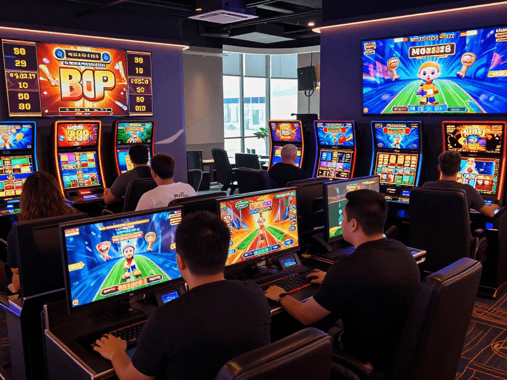 Players engaging in daftar toto 4d online gaming with excitement and vibrant visuals