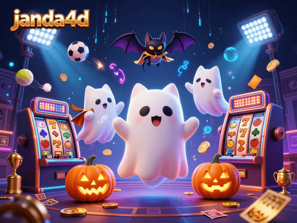 JANDA4D menghadirkan kucing hantu kartun dalam kasino, siap untuk memulai permainan slot!