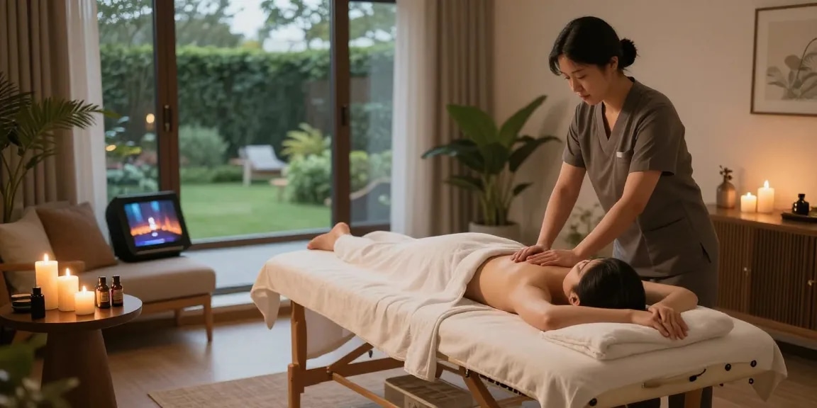Relaxing 성남출장마사지 experience in a serene home spa environment.