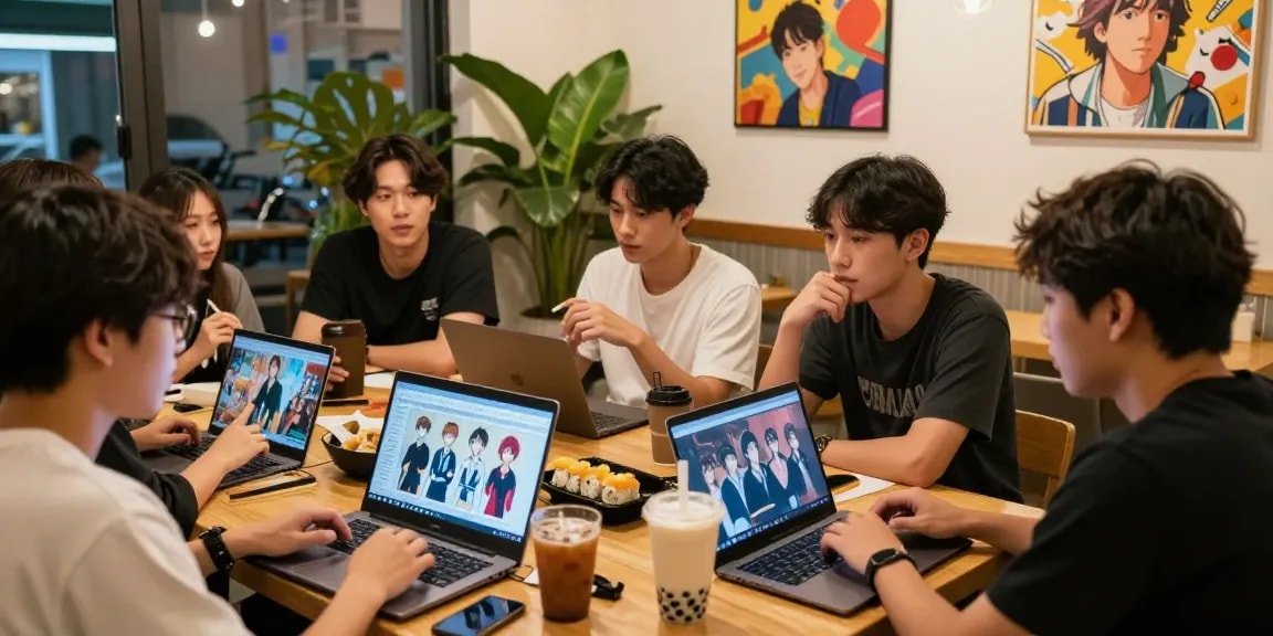 Engaging cultural discussions in a cozy cafe highlighting Asian pop culture at https://hanadultalk.com.
