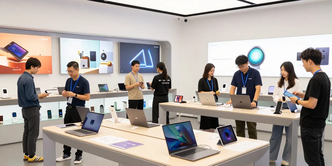 NAGA2000 technology showcase in a vibrant retail environment with engaged customers.