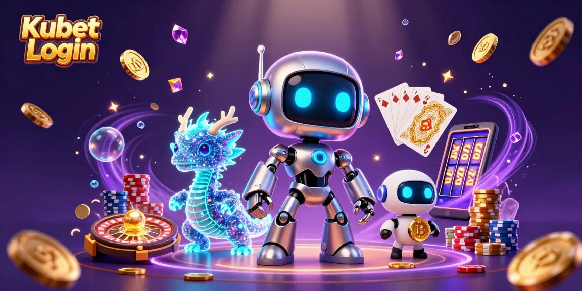 Kubet Login - Bergabunglah dan nikmati suasana kasino dengan robot cyberpunk, naga holografik, dan simbol bitcoin di tengah permainan yang menarik.