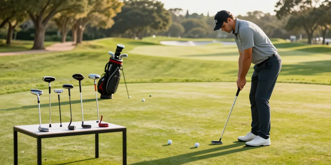 Praktik putting dengan putter terbaru di https://puttperfection.com/putter-reviews pada lapangan golf hijau yang indah.