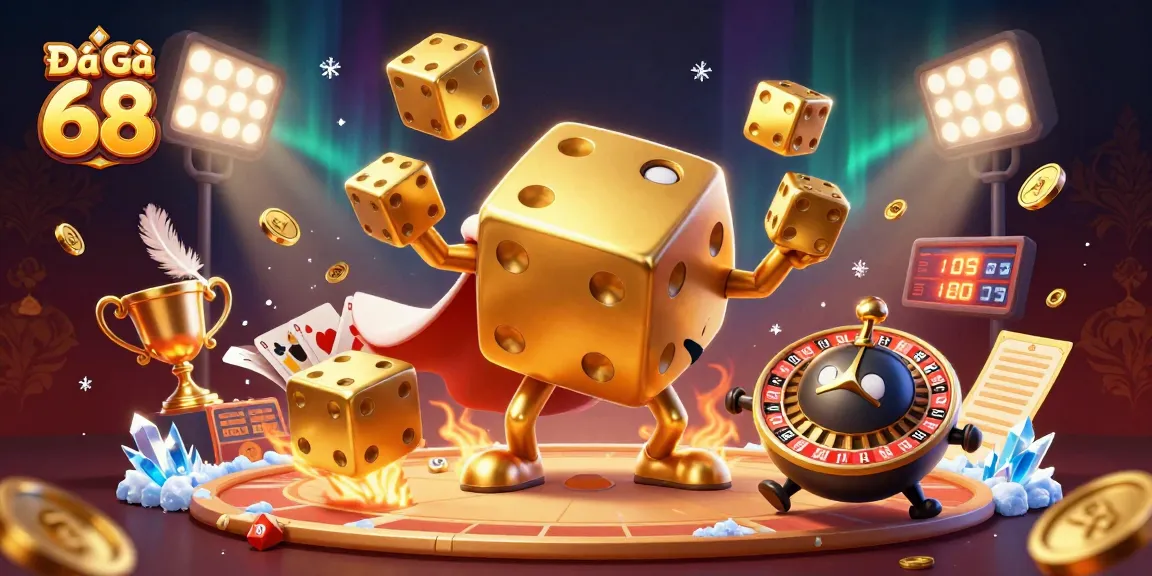 Join the excitement of Đá Gà 68 as a golden dice golem interacts with cockfighting elements.