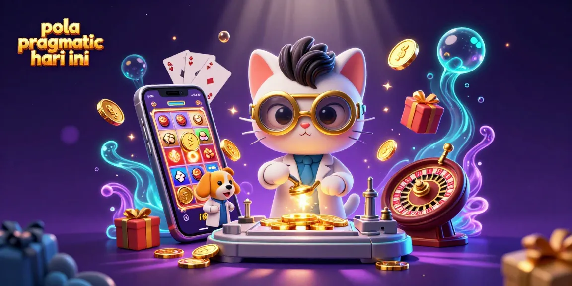 Pola pragmatic hari ini reveals vibrant slot gaming strategies through an engaging 3D illustration of characters and casino elements.