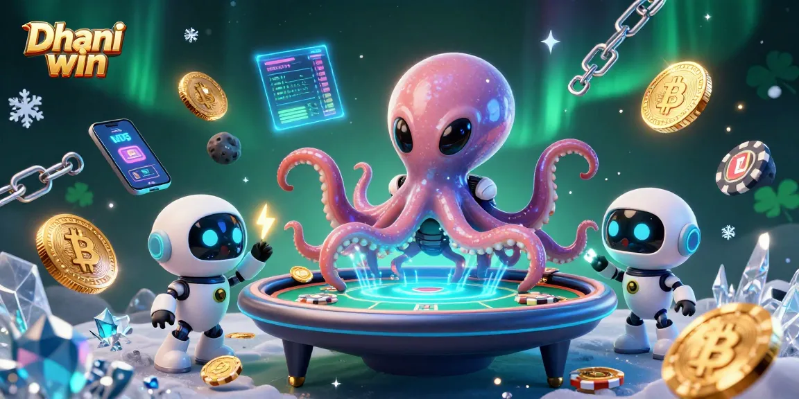 Dhani win offers a thrilling gaming experience with an alien octopus and robot at a poker table.