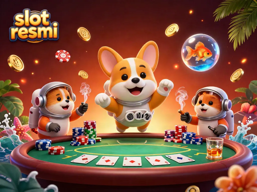 Engage with slot resmi in a vibrant space casino scene filled with poker chips and animated characters.