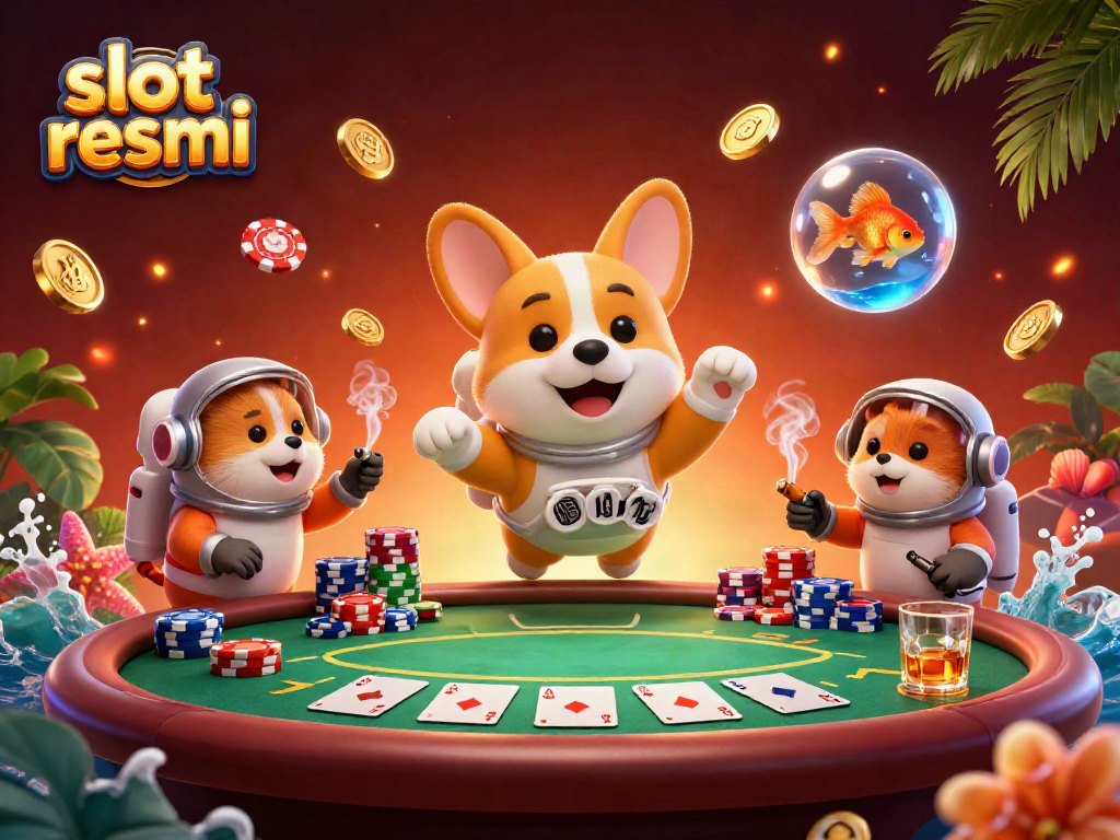 Engage with slot resmi in a vibrant space casino scene filled with poker chips and animated characters.