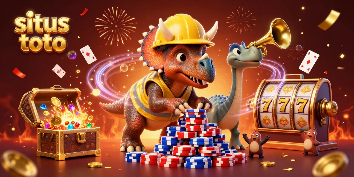 Win big with situs toto in this vibrant gambling-themed 3D illustration featuring celebratory characters and dynamic casino elements.