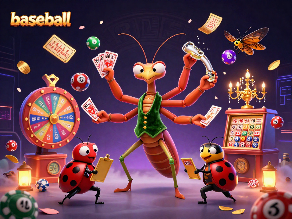 Engage in baseball-themed excitement with vibrant lottery balls and dynamic casino elements.
