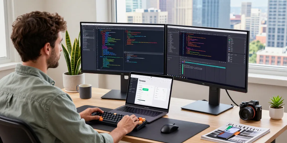 快连 technology workspace scene featuring a developer coding at a modern desk