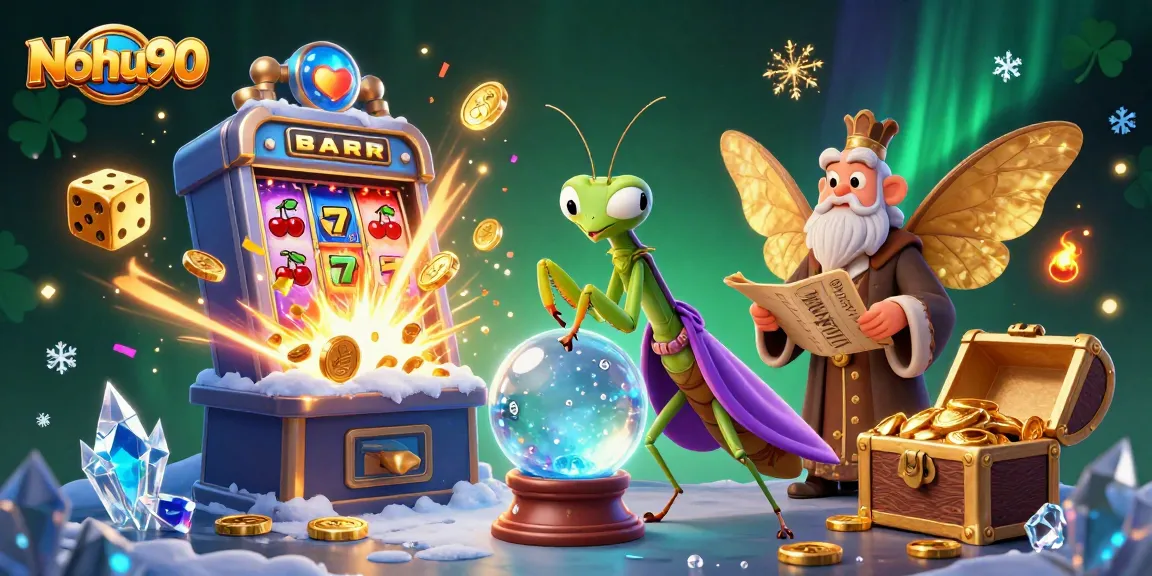 Nohu90 engages players with vibrant slots, lively symbols, and interactive characters in an immersive casino scene.