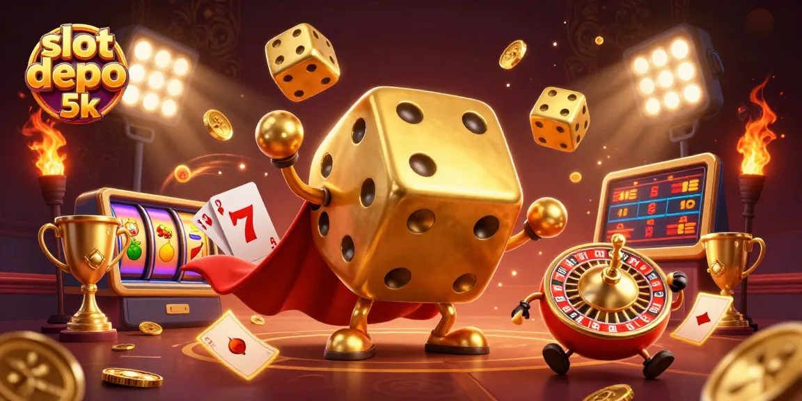Experience the excitement of slot depo 5k with golden dice and slot elements in a captivating scene.