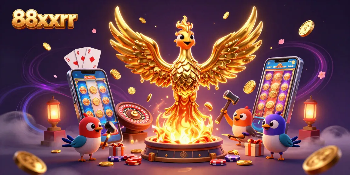 Engage in thrilling gameplay with 88xxrr featuring a molten metal phoenix and vibrant casino elements.