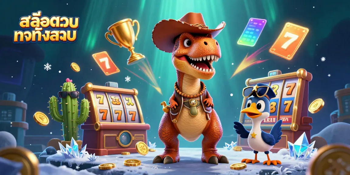 Experience excitement with สล็อตเว็บตรงทั้งหมด in this vibrant 3D casino illustration showcasing a dynamic slot theme.
