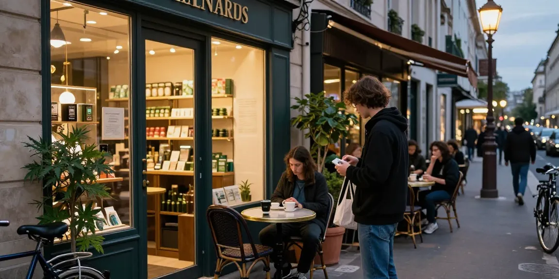 How To Buy High Grade Weed In France Discreetly? - A person discreetly purchasing cannabis from a reputable Paris shop, showcasing local cannabis culture.