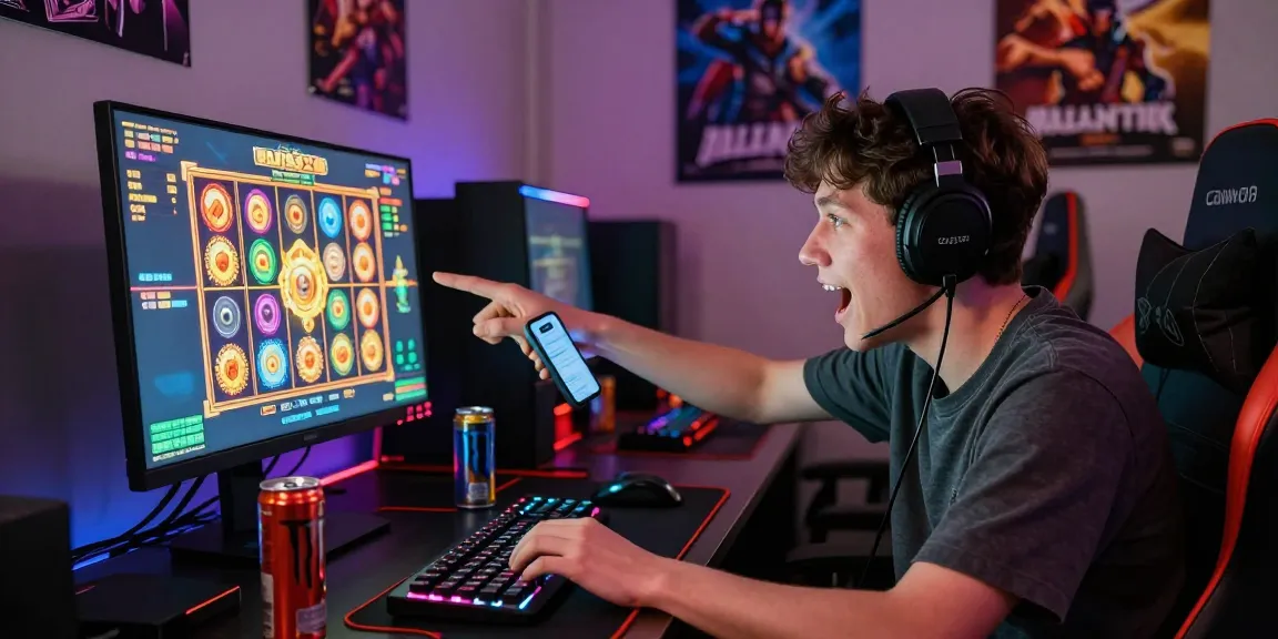 Player celebrating a win on an online slot game using the raja328 link in an engaging gaming setup.