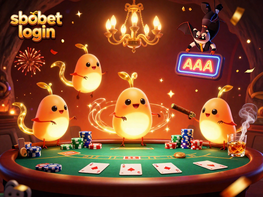 Experience sbobet login in a captivating 3D cartoon casino scene with vibrant glowworms lighting up the action.