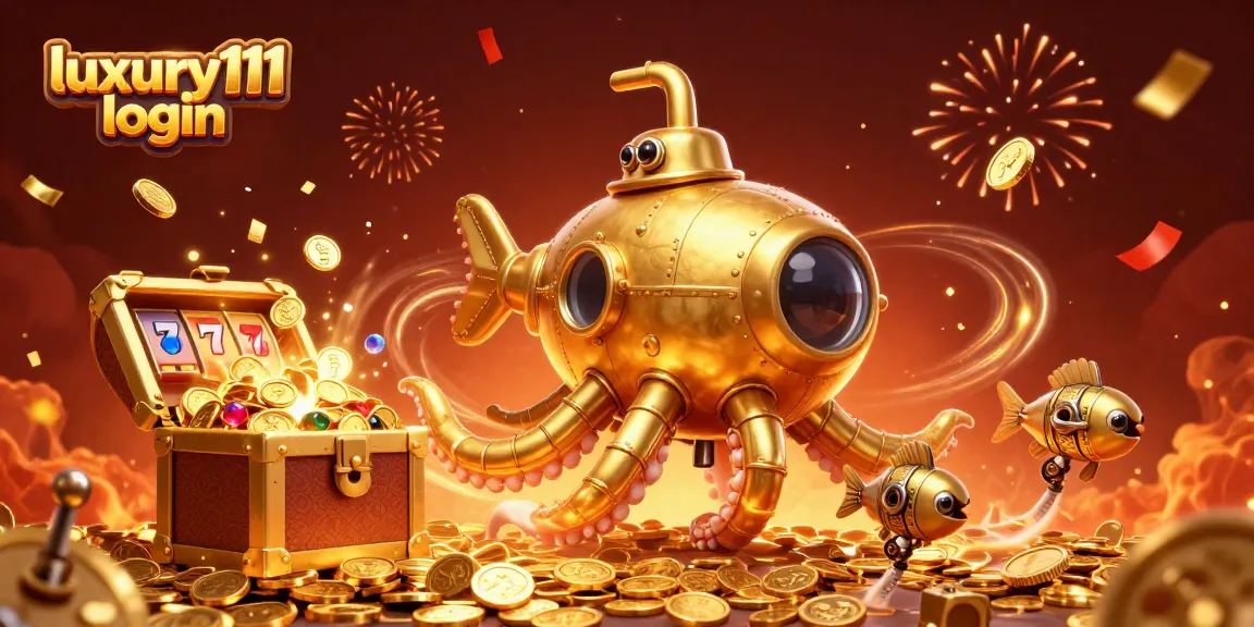 Experience thrill and excitement with luxury111 login, featuring a golden kraken and vibrant casino treasures.