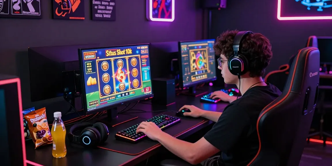 Player engaging in situs slot 10k online gaming with immersive setup