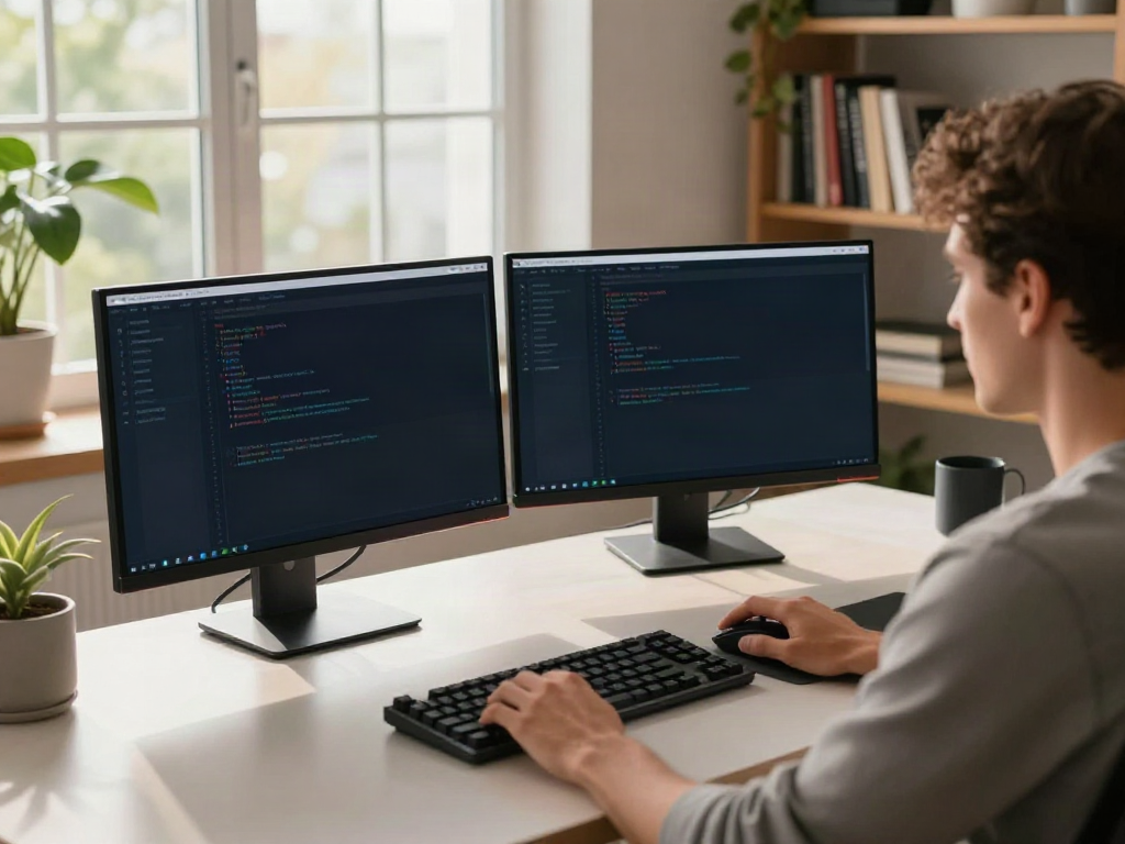 v2rayN官网 software showcased in a modern home office workspace with dual monitors