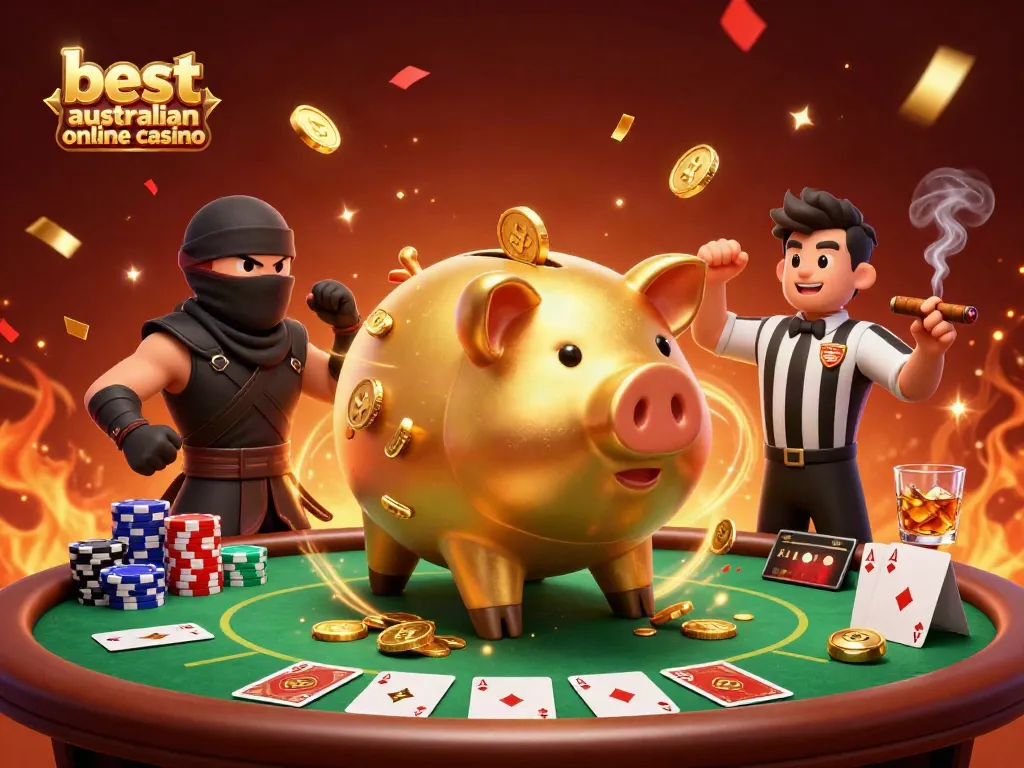 Engage with the best Australian online casino in a vibrant 3D scene showcasing fun casino elements.