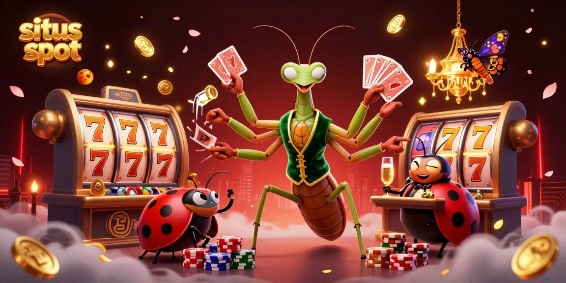 Slot gacor dengan karakter menarik dan banyak simbol keberuntungan di latar belakang