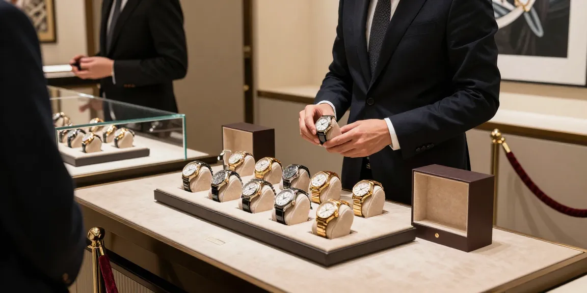 Showcasing premium clone watches in a luxurious boutique setting, inviting allure of high-end replicas.