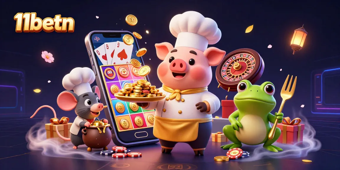 Engage in exciting gameplay at 11betn with a vibrant 3D casino illustration showcasing dynamic characters and lively game elements.