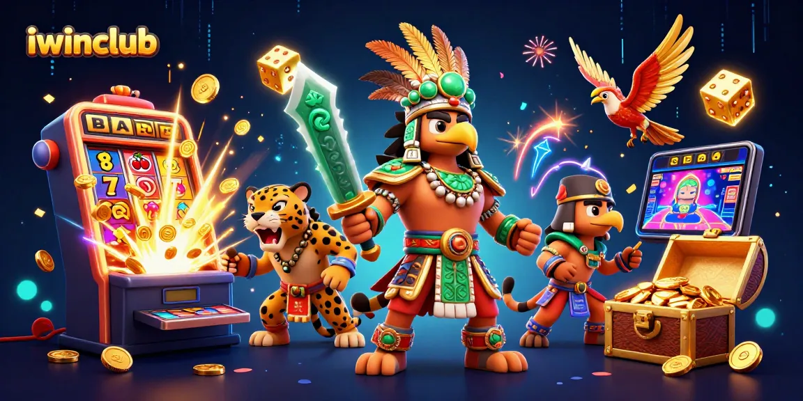 Experience the thrill with iwinclub, featuring vibrant slot machines amidst rich casino elements.