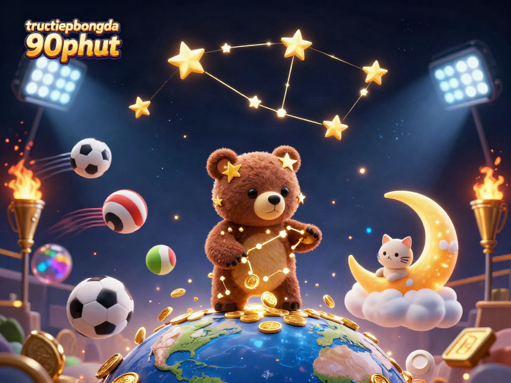 Experience tructiepbongda 90phut with a vibrant 3D illustration showcasing thrilling sports elements and characters.
