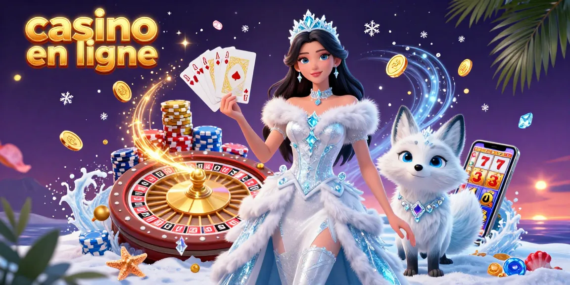 Participez à des jeux de casino en ligne passionnants avec une reine des glaces époustouflante et son compagnon renard au milieu de pièces tombant en cascade et de jetons de poker vibrants.