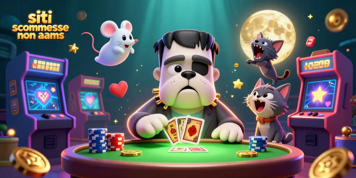 Scopri i migliori siti scommesse non AAMS con personaggi iconici in un'illustrazione 3D ricca di dettagli, giochi e chips.
