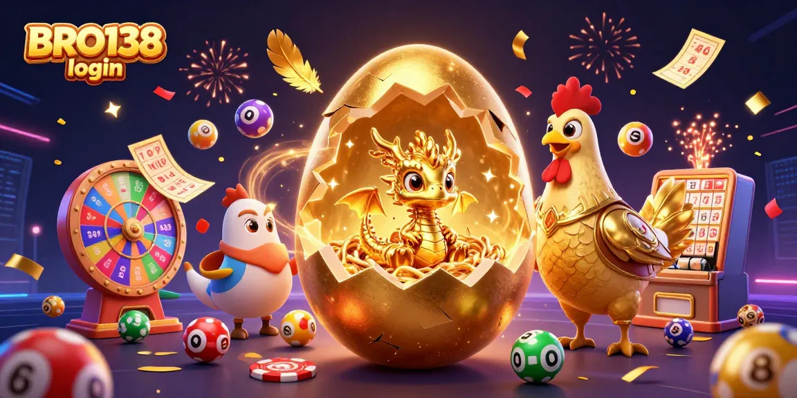 Engage with BRO138 login to explore top-tier gaming, showcased with a golden dragon and poker chips!