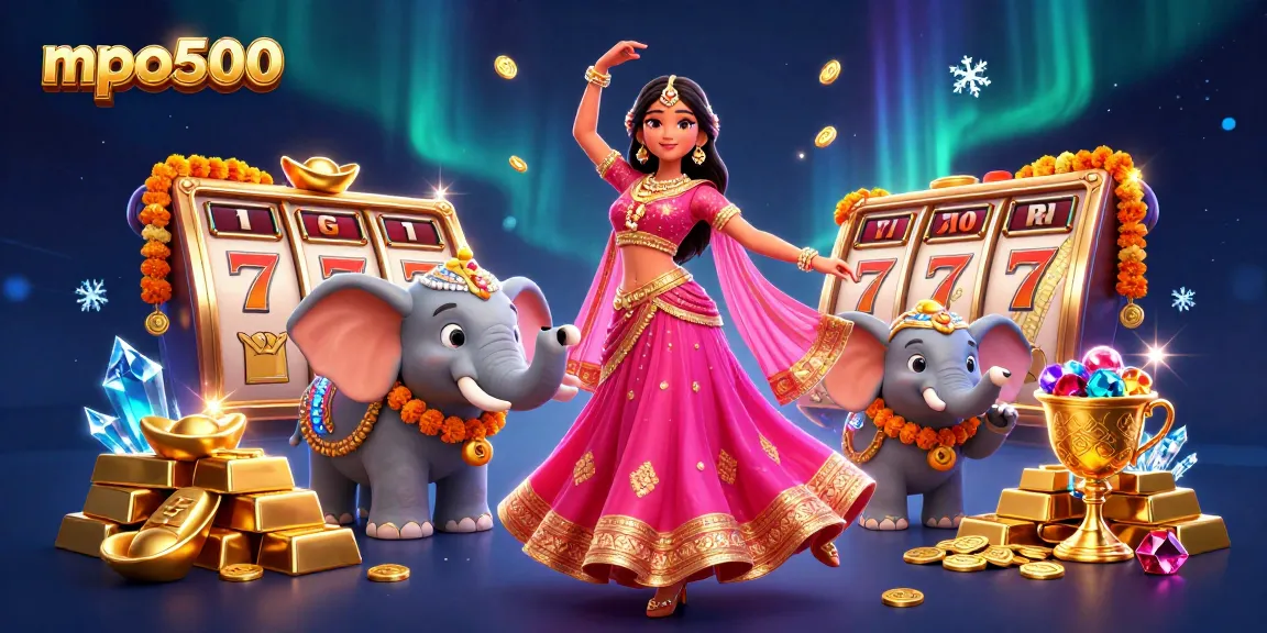 Play exciting casino games like mpo500 with a vibrant scene of energetic characters and gold treasures.