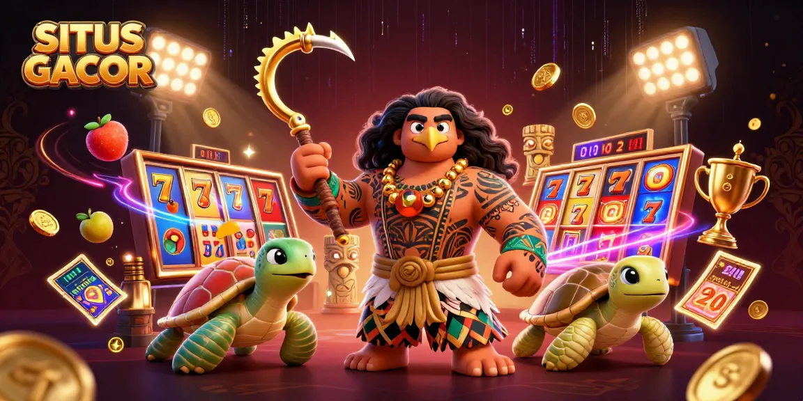 Engage with SITUS GACOR through dynamic slots action featuring a demigod and turtle sidekick.