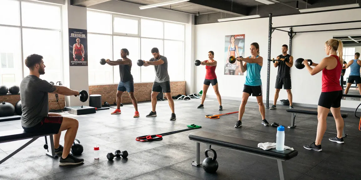 Active training scene at Driada Shop featuring athletes in a modern gym environment, highlighting dynamic fitness workouts.