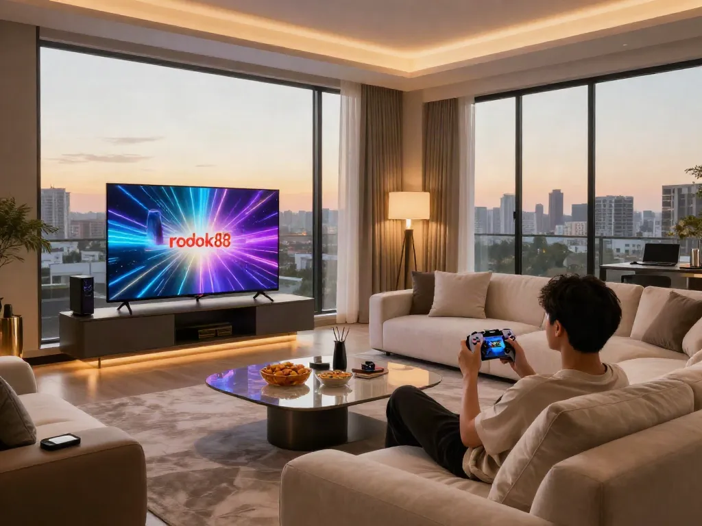 Experience luxury gaming at home with rokok88 super in a stylish living room.