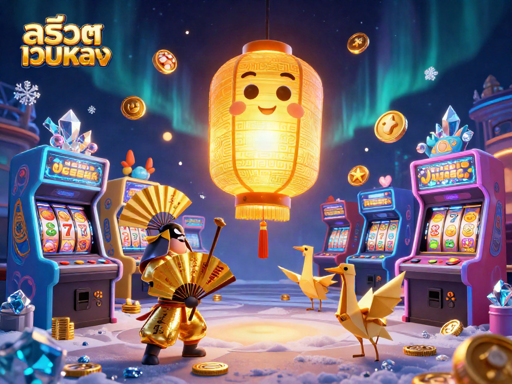 Experience the excitement of สล็อตเว็บตรง with a vibrant casino scene featuring lucky symbols and characters.