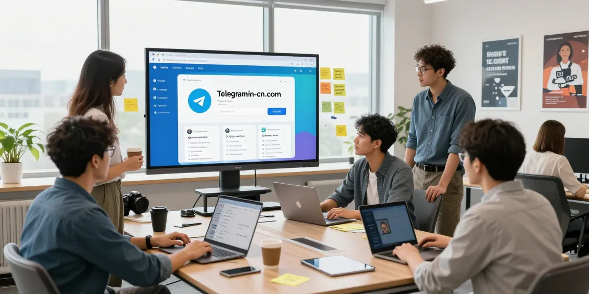 Collaborative brainstorming session at an office with team members discussing features from telegramin-cn.com.