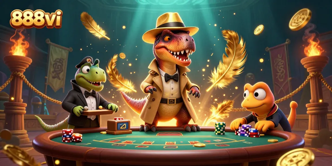 Experience thrilling gameplay at 888vi with a velociraptor card counter and a stegosaurus pit boss in action.