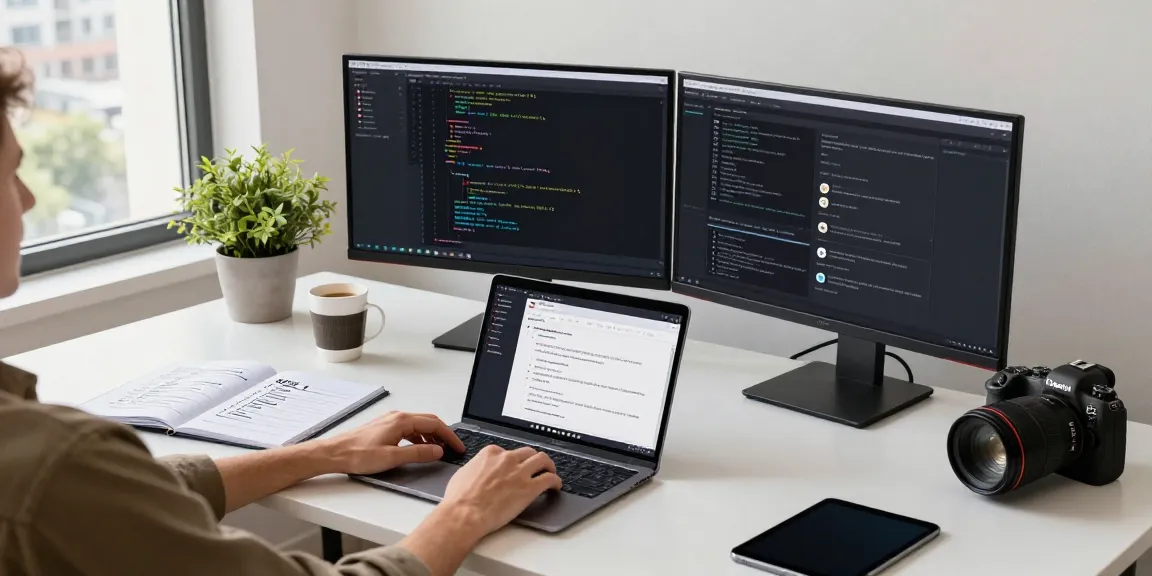 OpenClaw skill development workspace with coding screens and notes, promoting productivity.