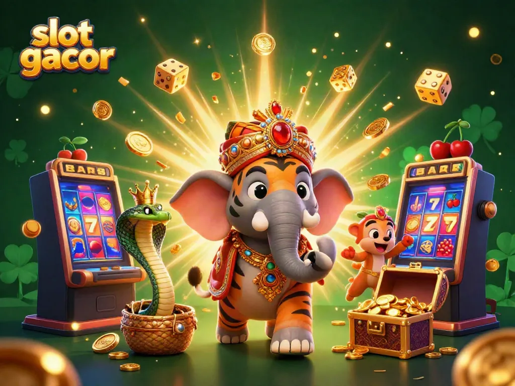 Melihat slot gacor yang menampilkan maharaja harimau, gajah berpermata, dan simbol permainan yang memukau.