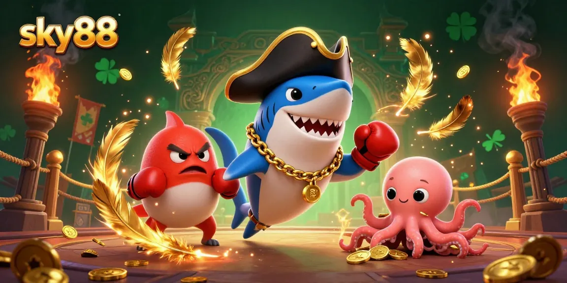 Engage with the sky88 casino experience featuring vibrant characters and gold elements in a thrilling setting.
