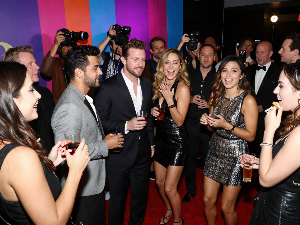 Celebrities that look alike enjoying a glamorous Hollywood party atmosphere
