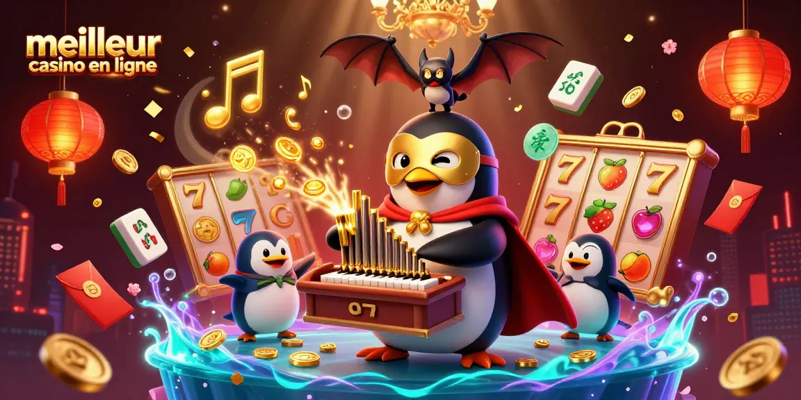 Plongez dans le meilleur casino en ligne avec une illustration captivante de jeux et de personnages animés.