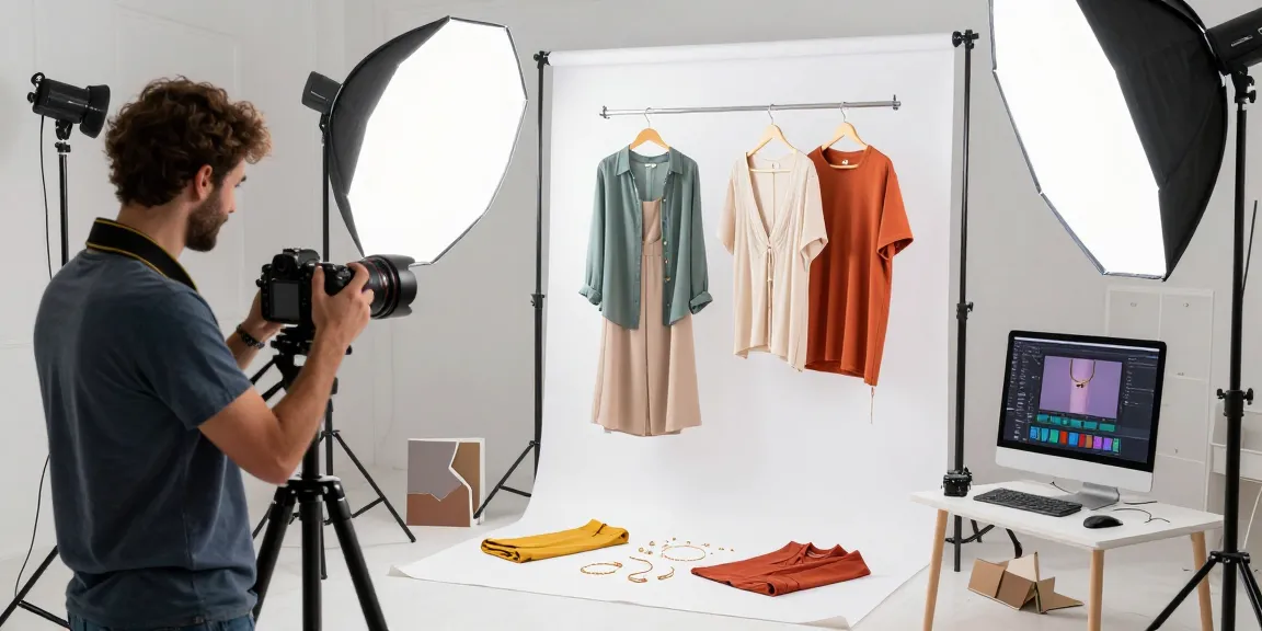 Fotografo ecommerce Milano in studio mentre scatta immagini professionali dei prodotti.