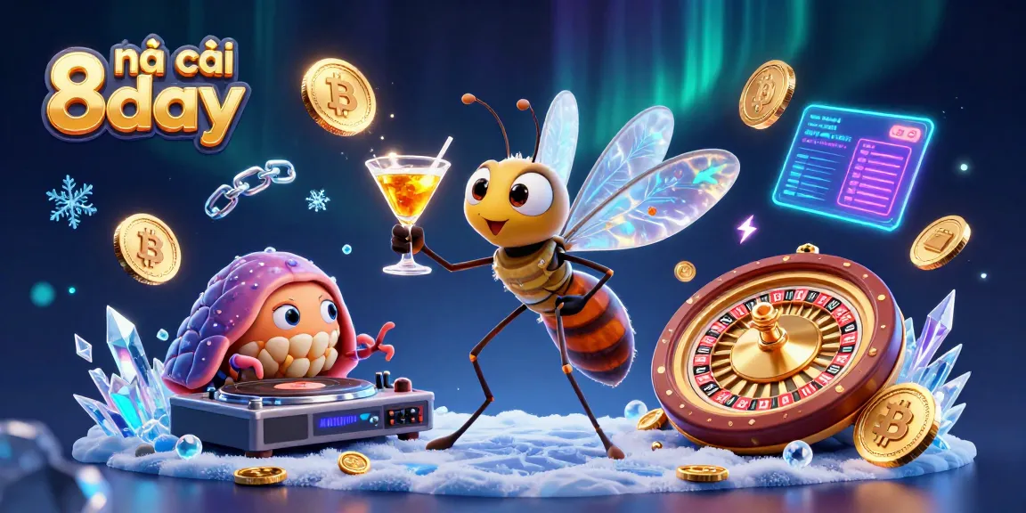 Join the excitement at nhà cái 8day with dynamic casino characters, crypto elements, and vibrant gaming atmosphere.